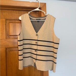 Tribal Tan and Black Striped V-Neck Sweater Vest